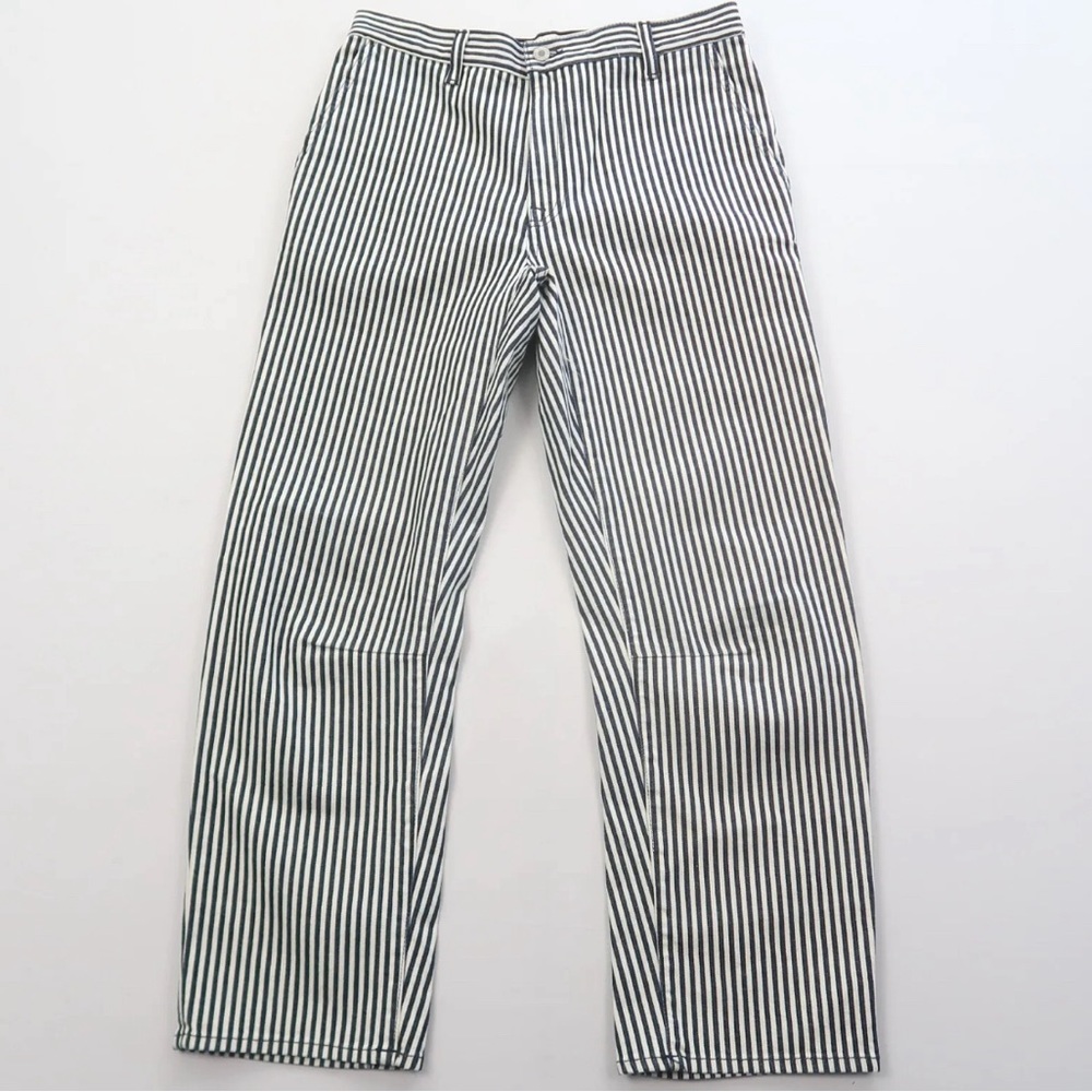 Nili Lotan Shon Carpenter Blue Striped Barrel Leg Cropped Pants Size 26